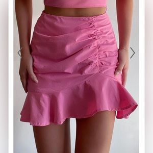 Showpo Astarte Bubblegum Pink mini skirt with ruching Medium